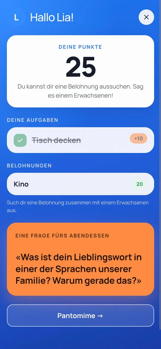 Kinder-Modus: Aufgaben, Punkte, Belohnungen