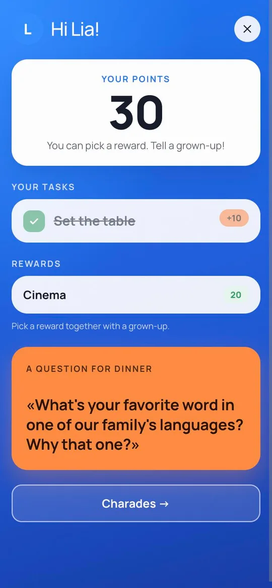 Kids' mode: tasks, points, rewards